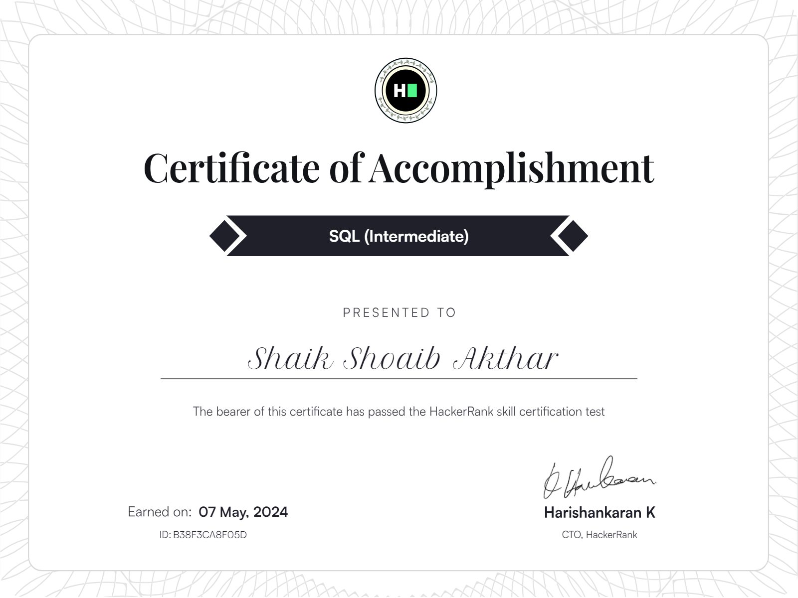 SQL (Intermediate) Certificate